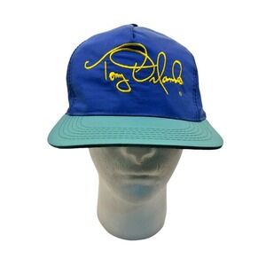 Vintage Tony Orlando Signature Hat Blue Teal Yellow Embroidered Strapback Cap